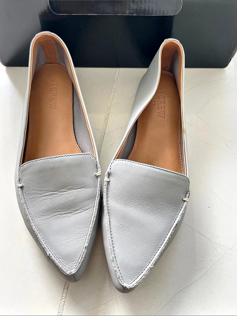 J.Crew Edie Leather Loafers Pointed Toe Loafers in Gray US 7.5
